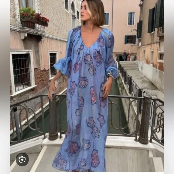 ZARA PRINTED 100% RAMIE TUNIC DRESS - Picture 1 of 16